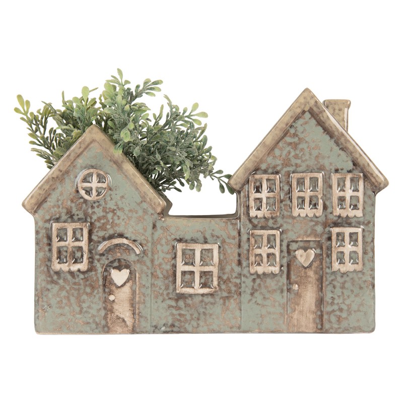 Clayre & Eef Teelichthalter Haus 22x9x15 cm Grün Keramik
