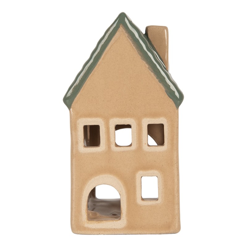 Clayre & Eef Portacandela Casa 6x6x11 cm Beige Ceramica