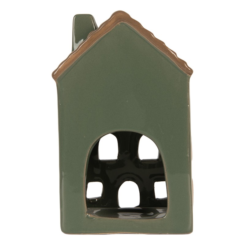 Clayre & Eef Waxinelichthouder Huis 9x8x15 cm Groen Keramiek
