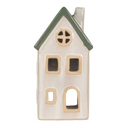 Clayre & Eef Waxinelichthouder Huis 9x8x18 cm Beige Keramiek