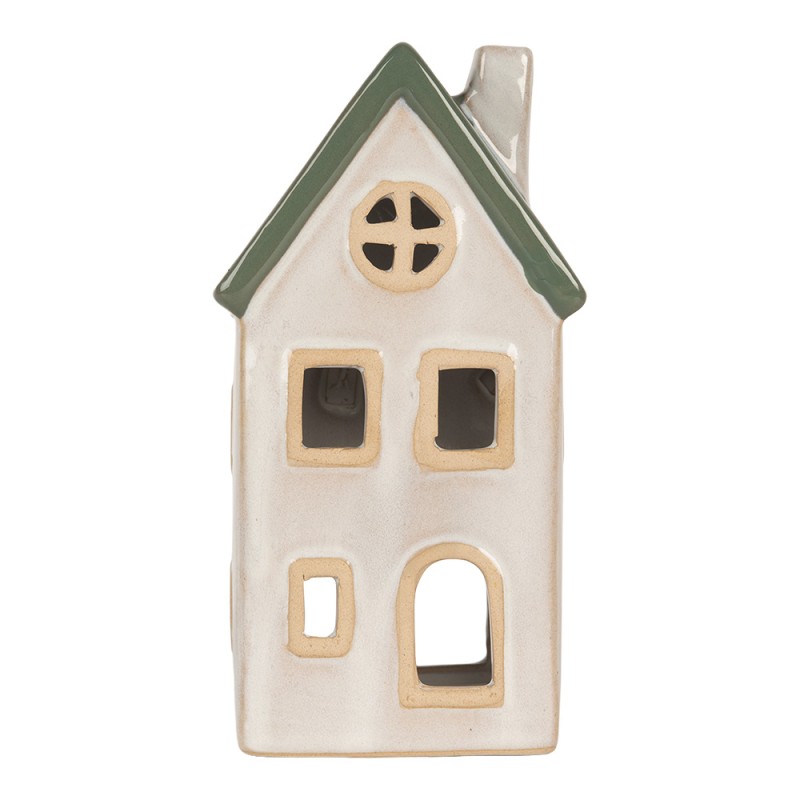 Clayre & Eef Waxinelichthouder Huis 9x8x18 cm Beige Keramiek