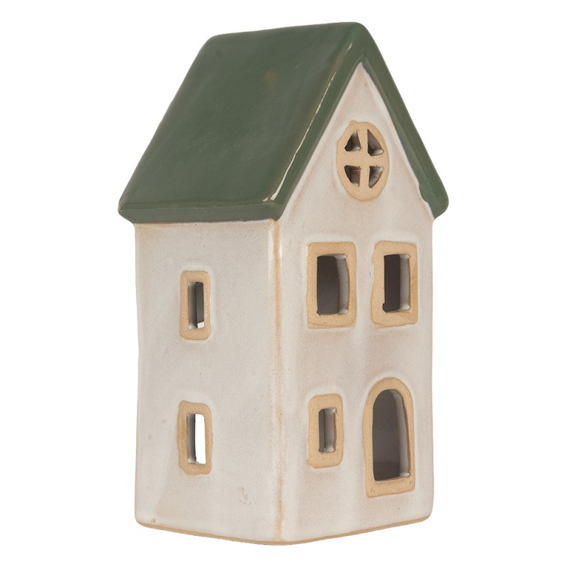 Clayre & Eef Waxinelichthouder Huis 9x8x18 cm Beige Keramiek