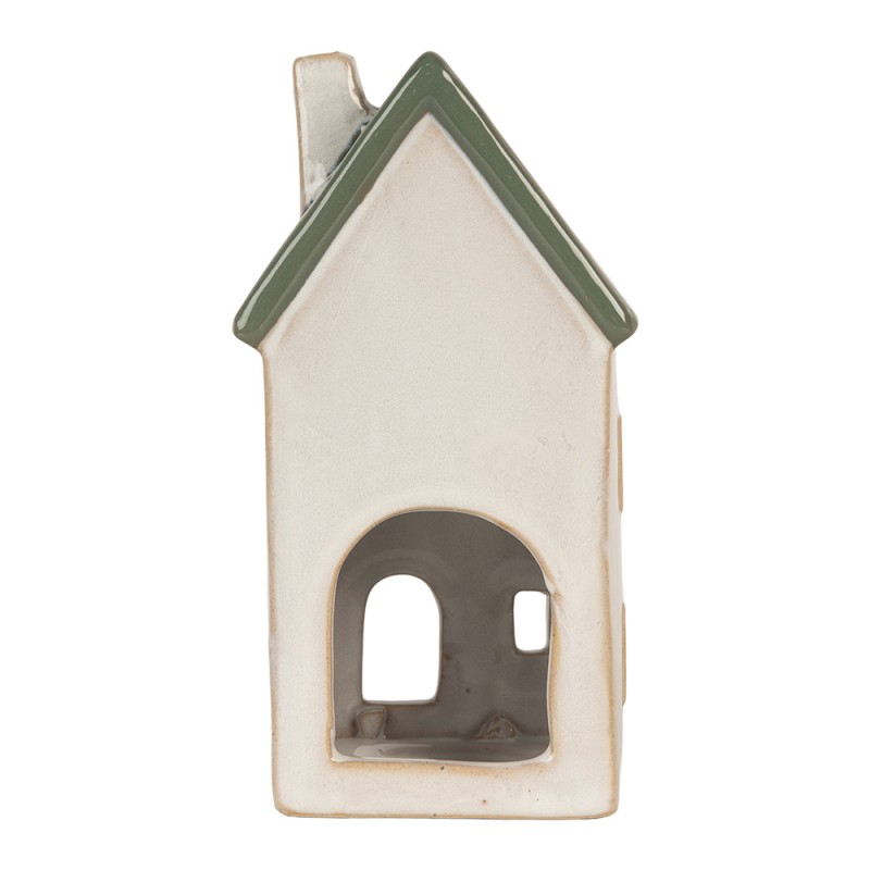 Clayre & Eef Waxinelichthouder Huis 9x8x18 cm Beige Keramiek