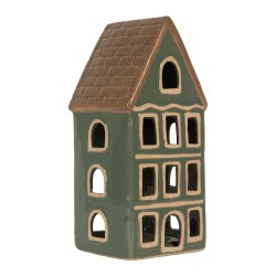 Clayre & Eef Waxinelichthouder Huis 9x8x19 cm Groen Keramiek
