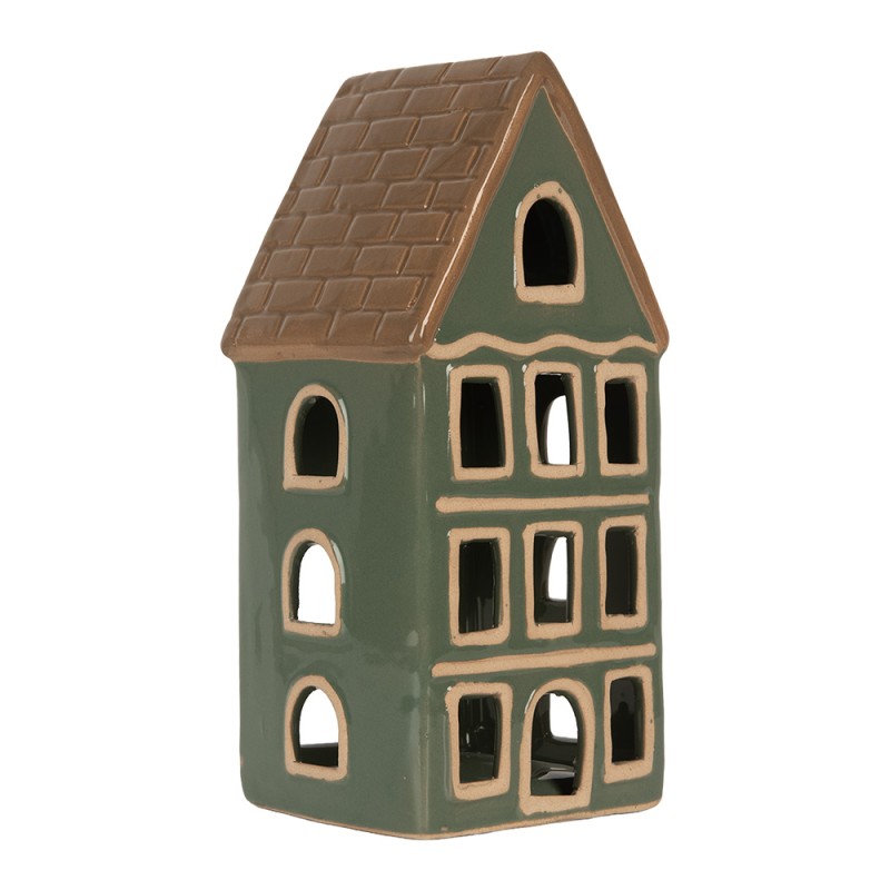 Clayre & Eef Waxinelichthouder Huis 9x8x19 cm Groen Keramiek