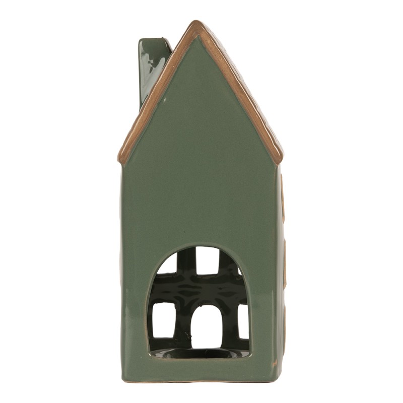 Clayre & Eef Waxinelichthouder Huis 9x8x19 cm Groen Keramiek
