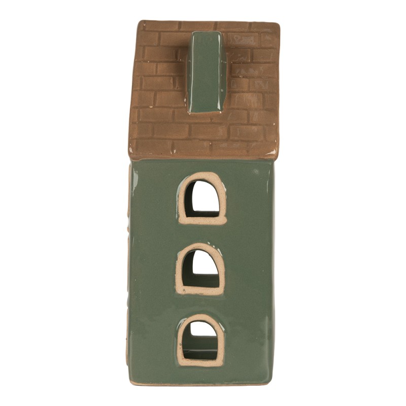 Clayre & Eef Waxinelichthouder Huis 9x8x19 cm Groen Keramiek