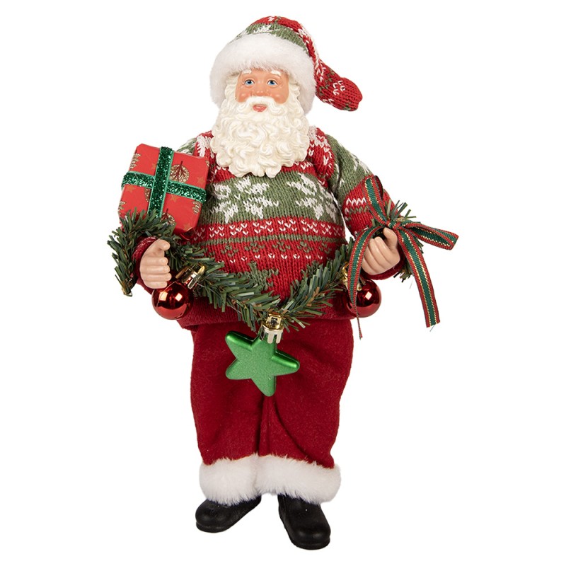 Clayre & Eef Statuetta decorativa di Natale Babbo Natale 18x11x28 cm Rosso Plastica