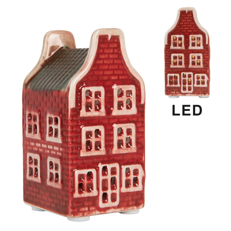Clayre & Eef Dekoratives Haus mit LED Haus 4x4x8 cm Rot Keramik