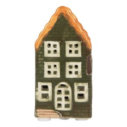 Clayre & Eef Dekoratives Haus mit LED 4x4x8 cm Grün Keramik