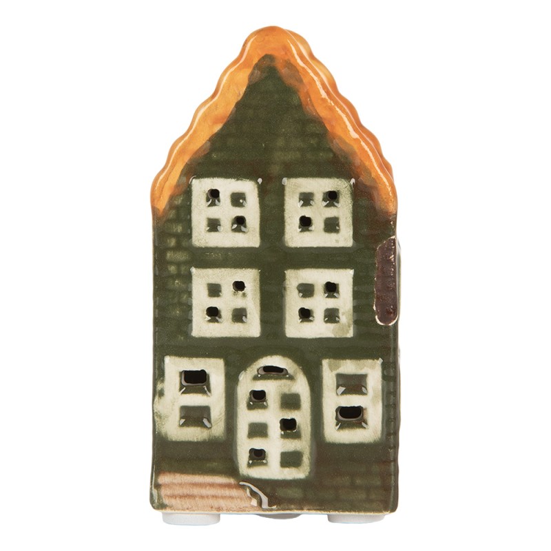Clayre & Eef Dekoratives Haus mit LED 4x4x8 cm Grün Keramik