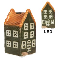 Clayre & Eef Dekoratives Haus mit LED 4x4x8 cm Grün Keramik