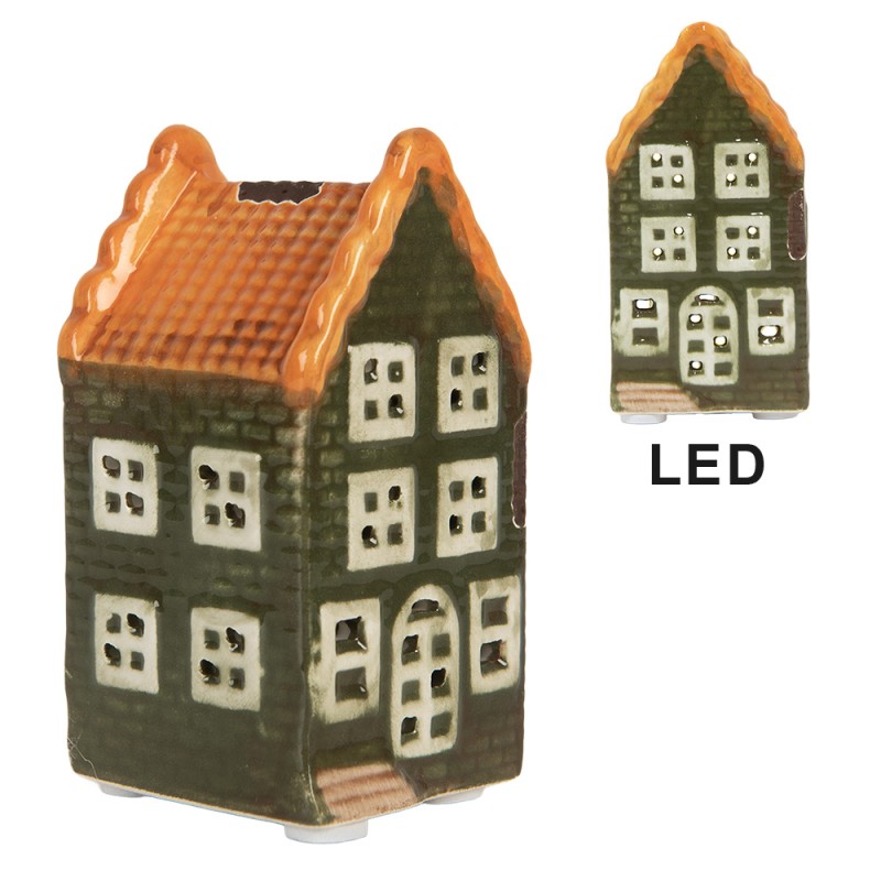 Clayre & Eef Dekoratives Haus mit LED 4x4x8 cm Grün Keramik