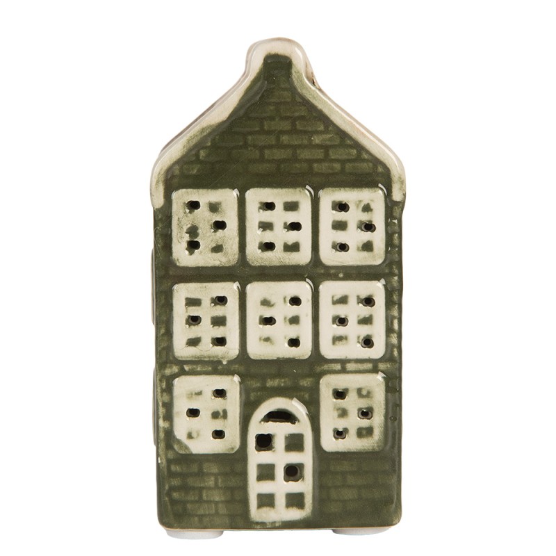 Clayre & Eef Decorativa Casa con LED Casa 4x4x8 cm Verde Ceramica