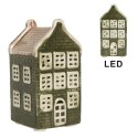 Clayre & Eef Decorativa Casa con LED Casa 4x4x8 cm Verde Ceramica