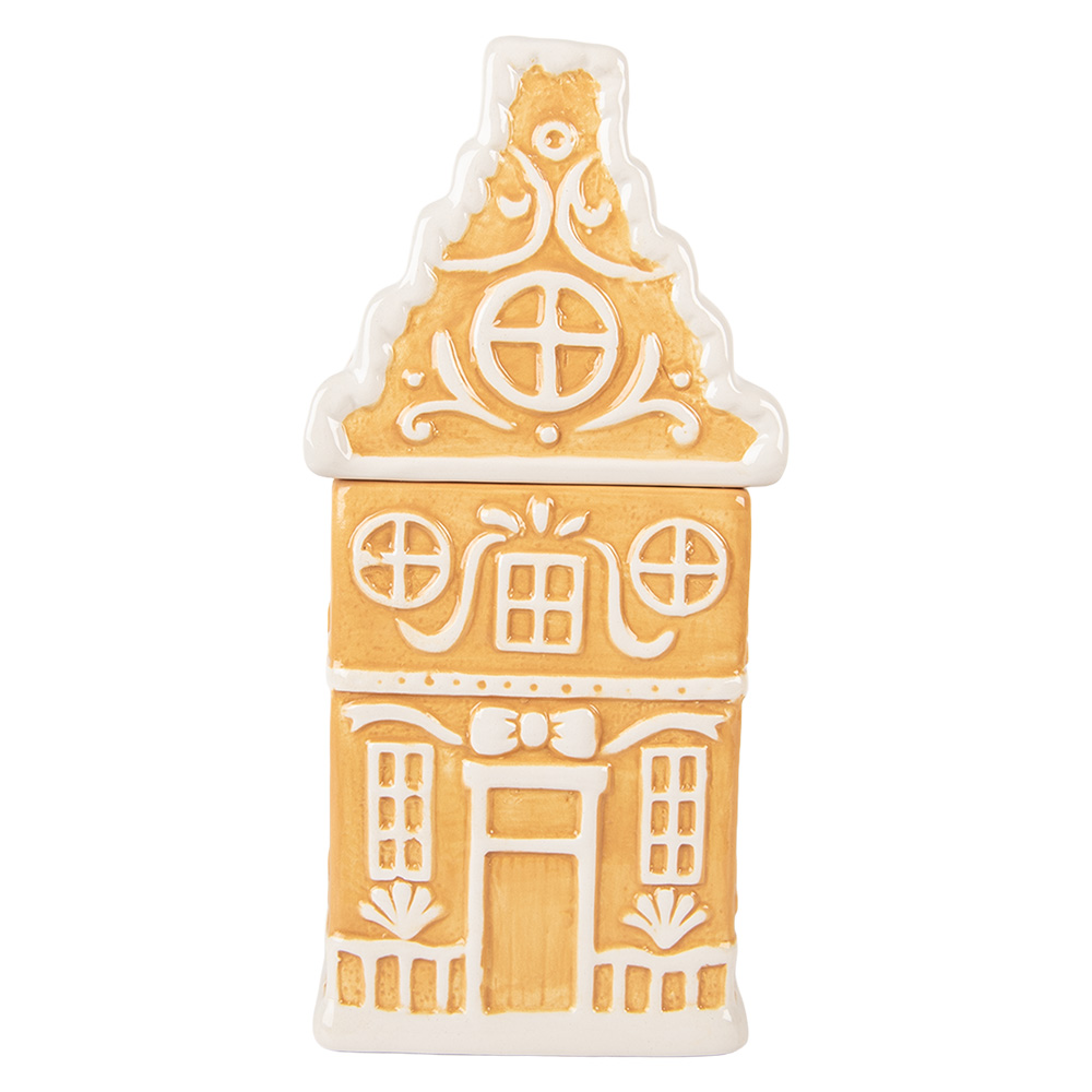 Clayre&Eef Voorraadpot Deksel Gingerbread house 13x11x24 cm Bruin Keramiek afbeelding