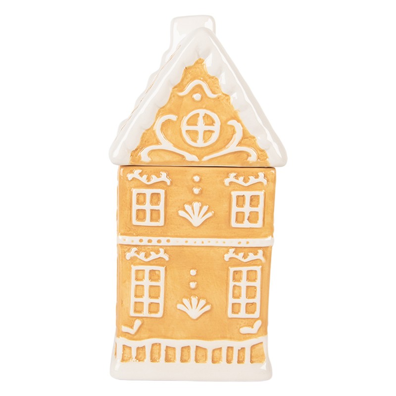 Clayre & Eef Coperchio del barattolo di stoccaggio Casa di pan di zenzero 13x11x24 cm Marrone Ceramica