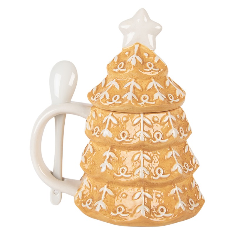 Clayre & Eef Tasse Weihnachtsbaum 350 ml Braun Keramik