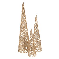 Clayre & Eef Kerstdecoratie met LED-verlichting Kerstboom Ø 20x80/16x60/13x40 cm Goudkleurig Metaal