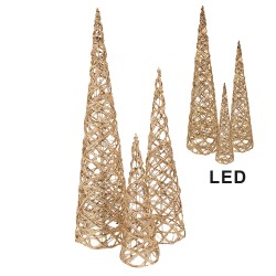 Clayre & Eef Kerstdecoratie met LED-verlichting Kerstboom Ø 20x80/16x60/13x40 cm Goudkleurig Metaal