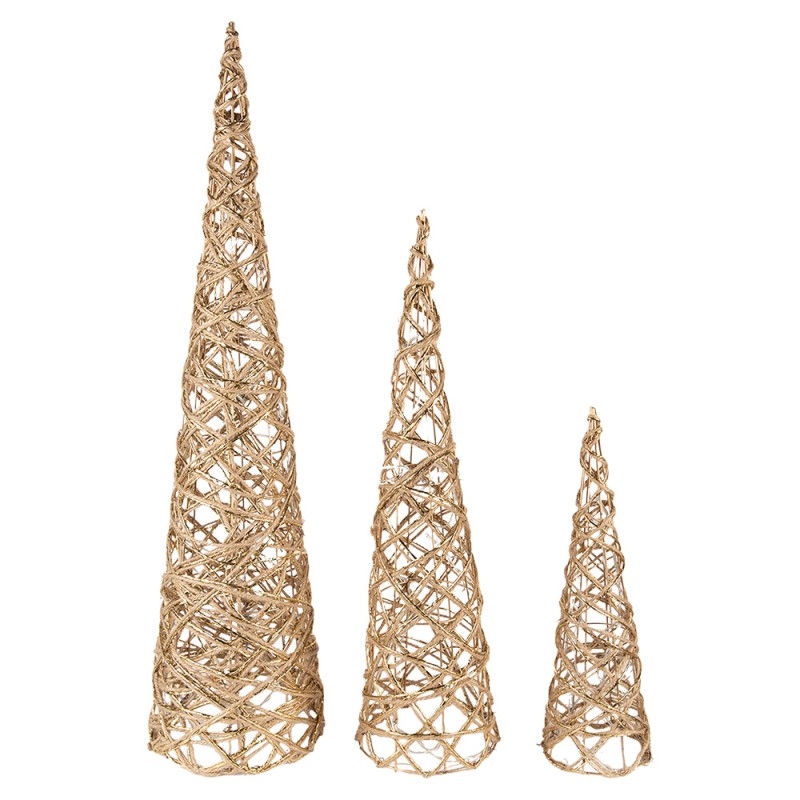 Clayre & Eef Kerstdecoratie met LED-verlichting Kerstboom Ø 20x80/16x60/13x40 cm Goudkleurig Metaal