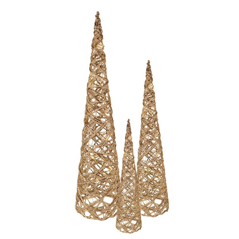 Clayre & Eef Kerstdecoratie met LED-verlichting Kerstboom Ø 20x80/16x60/13x40 cm Goudkleurig Metaal