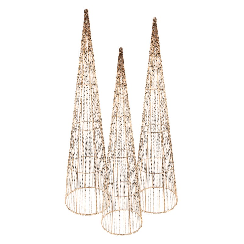 Clayre & Eef Kerstdecoratie met LED-verlichting Kerstboom Ø 20x80/16x60/11x40 cm Goudkleurig Metaal