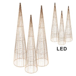 Clayre & Eef Kerstdecoratie met LED-verlichting Kerstboom Ø 20x80/16x60/11x40 cm Goudkleurig Metaal