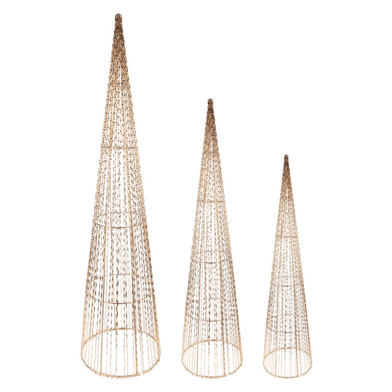 Clayre & Eef Kerstdecoratie met LED-verlichting Kerstboom Ø 20x80/16x60/11x40 cm Goudkleurig Metaal