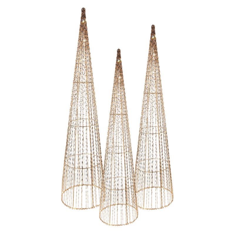 Clayre & Eef Kerstdecoratie met LED-verlichting Kerstboom Ø 20x80/16x60/11x40 cm Goudkleurig Metaal
