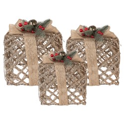 Clayre & Eef Kerstdecoratie met LED-verlichting Cadeau 25 / 20 / 15 cm Goudkleurig Metaal