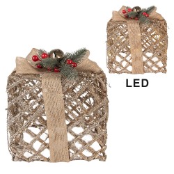 Clayre & Eef Kerstdecoratie met LED-verlichting Cadeau 25 / 20 / 15 cm Goudkleurig Metaal