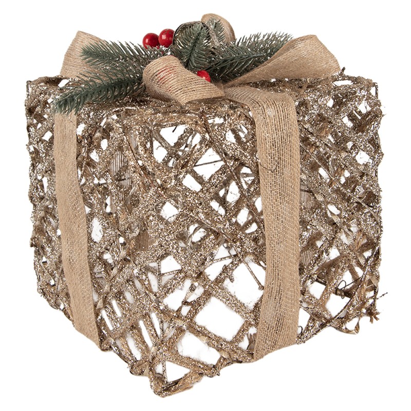 Clayre & Eef Kerstdecoratie met LED-verlichting Cadeau 25 / 20 / 15 cm Goudkleurig Metaal