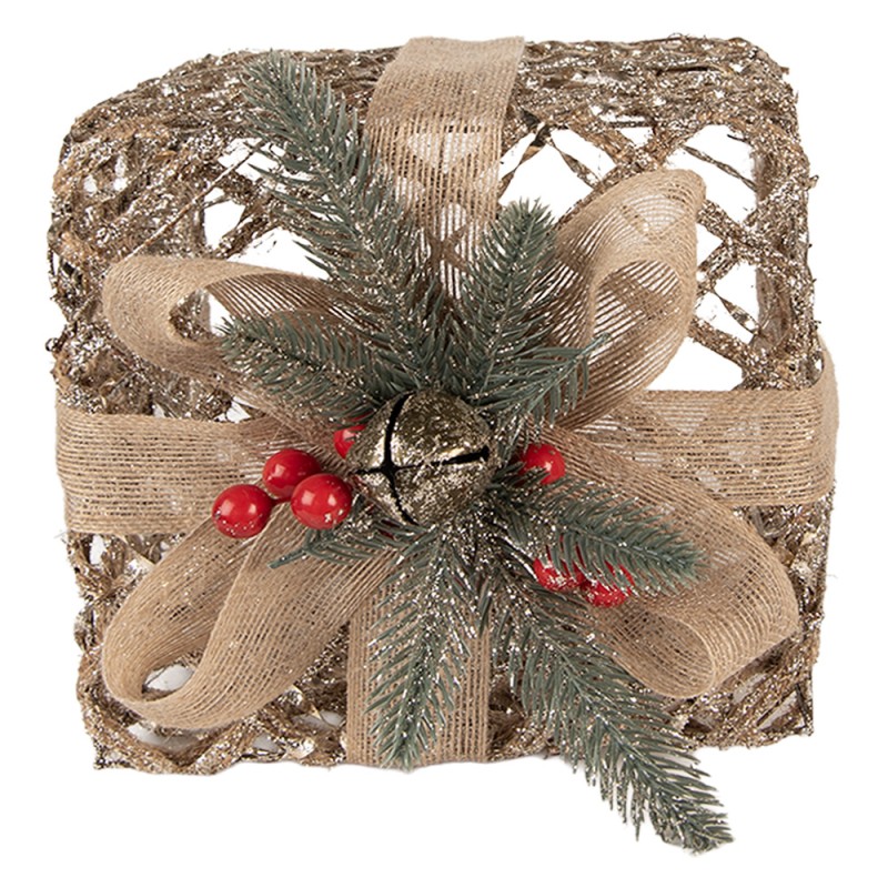 Clayre & Eef Kerstdecoratie met LED-verlichting Cadeau 25 / 20 / 15 cm Goudkleurig Metaal