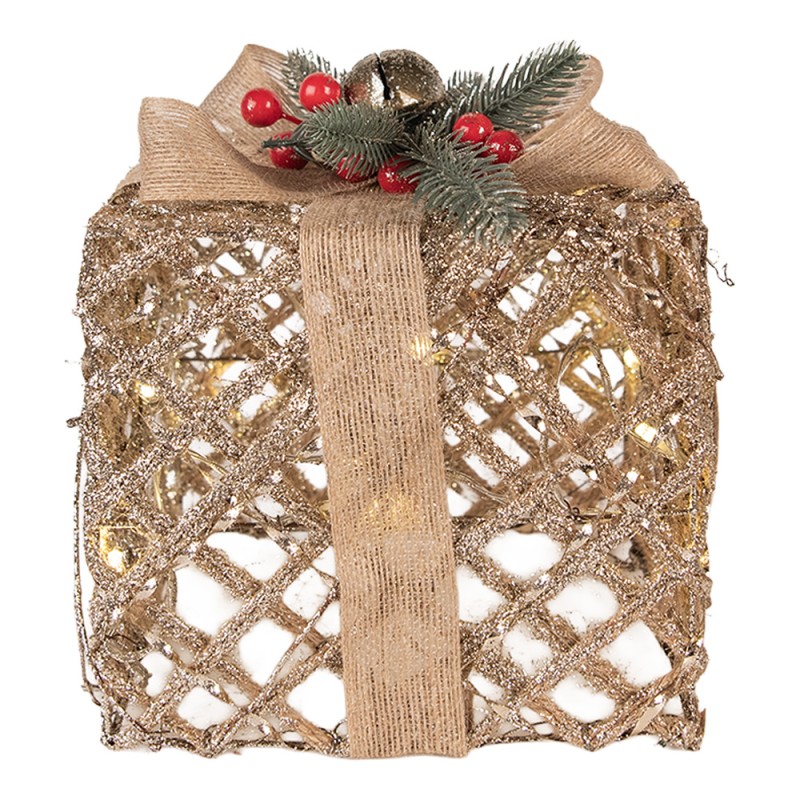 Clayre & Eef Kerstdecoratie met LED-verlichting Cadeau 25 / 20 / 15 cm Goudkleurig Metaal