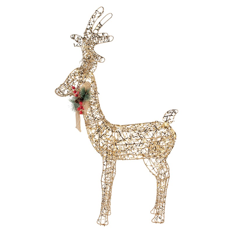 Clayre & Eef Decorazione natalizia con illuminazione a LED Cervo 58x15x99 cm Color oro Metallo