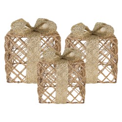 Clayre & Eef Kerstdecoratie met LED-verlichting Cadeau 25 / 20 / 15 cm Goudkleurig Metaal