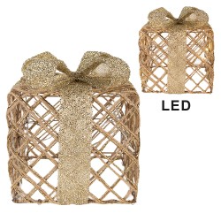Clayre & Eef Kerstdecoratie met LED-verlichting Cadeau 25 / 20 / 15 cm Goudkleurig Metaal