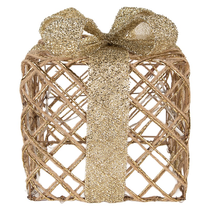 Clayre & Eef Kerstdecoratie met LED-verlichting Cadeau 25 / 20 / 15 cm Goudkleurig Metaal
