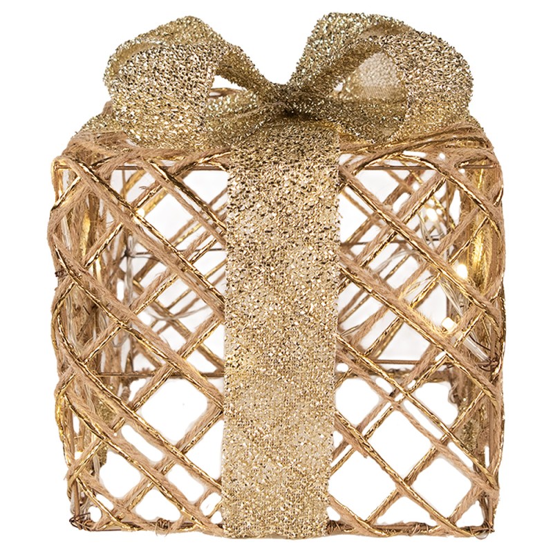 Clayre & Eef Kerstdecoratie met LED-verlichting Cadeau 25 / 20 / 15 cm Goudkleurig Metaal