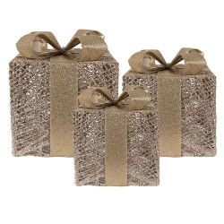 Clayre & Eef Kerstdecoratie met LED-verlichting Cadeau 25 / 20 / 15 cm Goudkleurig Kunststof