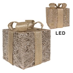 Clayre & Eef Kerstdecoratie met LED-verlichting Cadeau 25 / 20 / 15 cm Goudkleurig Kunststof