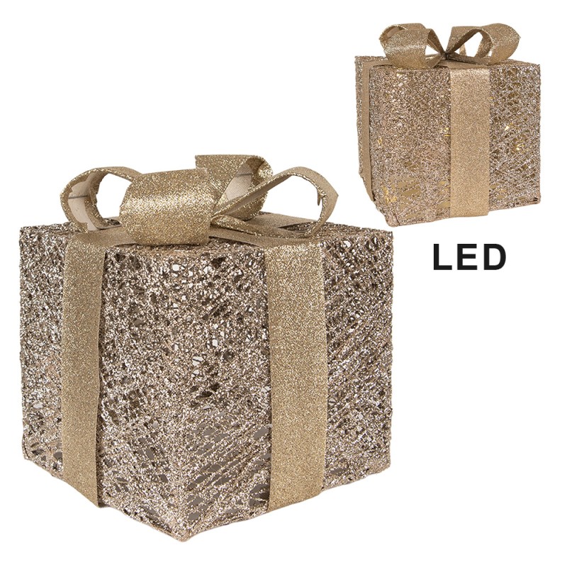 Clayre & Eef Kerstdecoratie met LED-verlichting Cadeau 25 / 20 / 15 cm Goudkleurig Kunststof