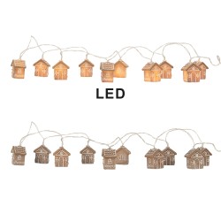 Clayre & Eef Catena Luminosa 10 Lampadine Casa di pan di zenzero LED 150 cm Marrone Plastica