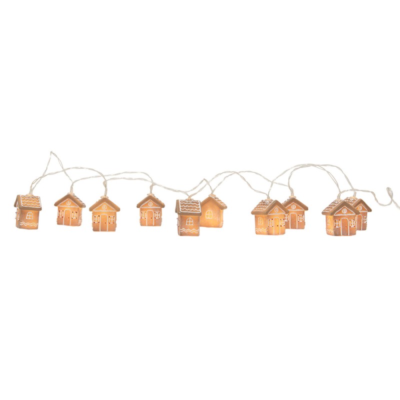 Clayre & Eef Catena Luminosa 10 Lampadine Casa di pan di zenzero LED 150 cm Marrone Plastica
