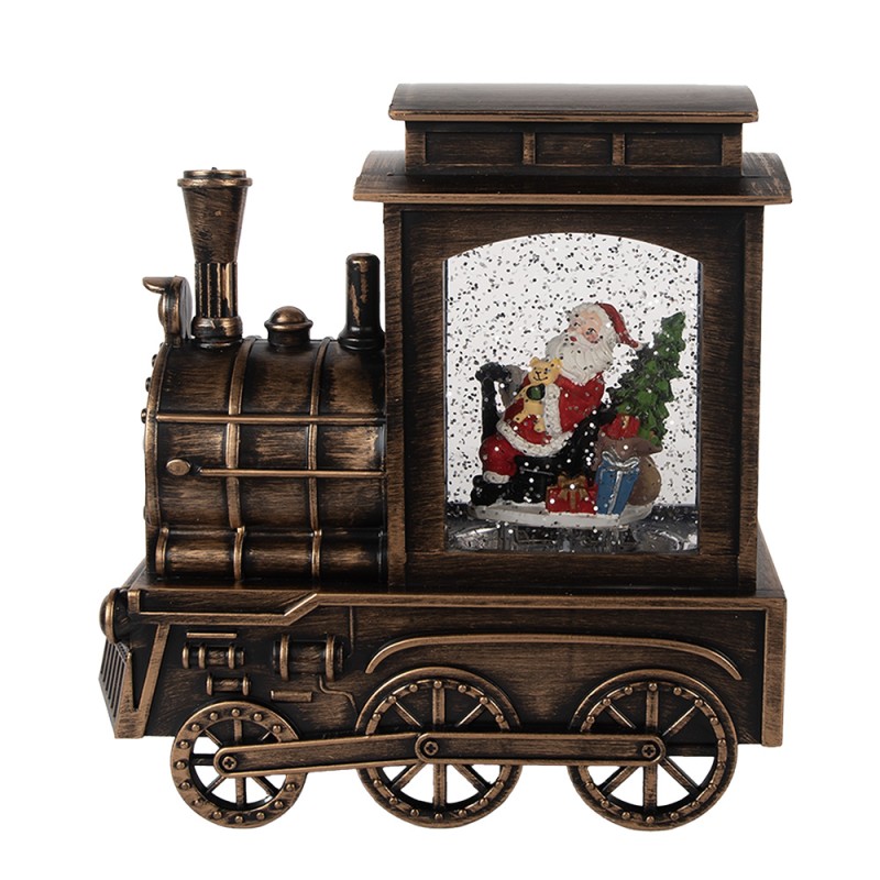 Clayre & Eef Decorazione natalizia con illuminazione a LED e musica Treno 20x9x21 cm Marrone Plastica