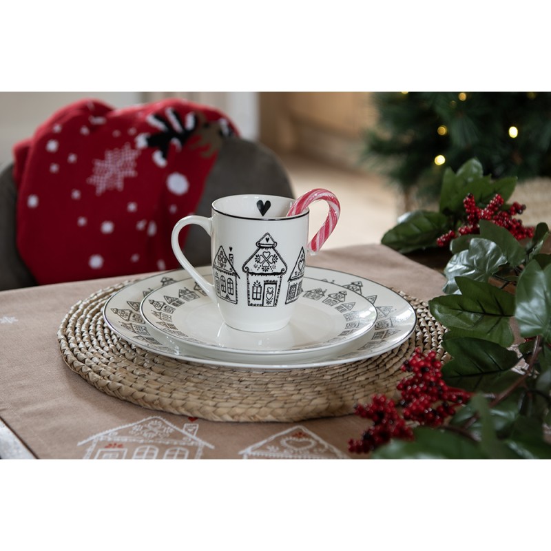 Clayre & Eef Piatto per la colazione Ø 20x2 cm Beige Porcellana Casa di pan di zenzero