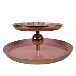 Clayre & Eef Etagère 2 laags Ø 30x11 cm Roze Metaal