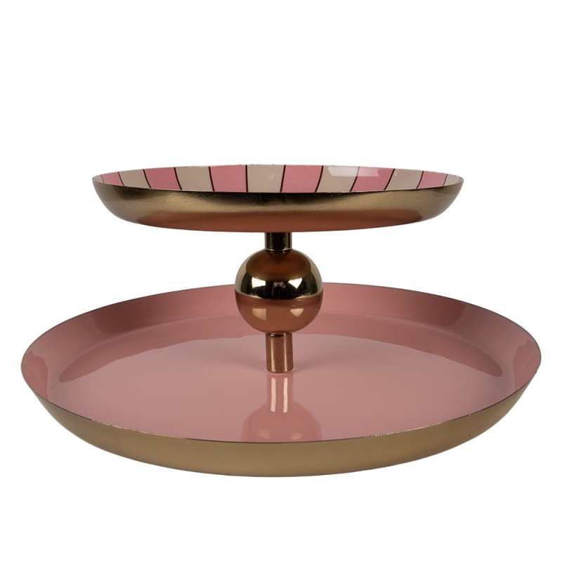 Clayre & Eef Etagère 2 laags Ø 30x11 cm Roze Metaal
