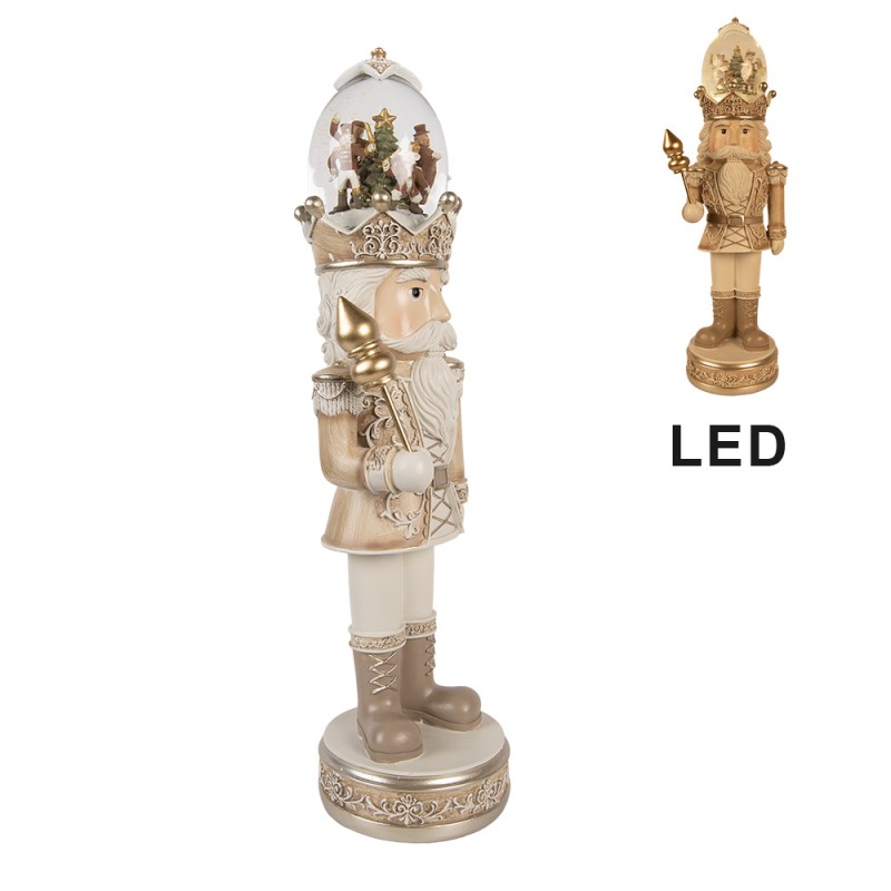 Clayre & Eef Décoration de Noël avec lumières LED et musique Casse-noisette 14x14x49 cm Beige Plastique